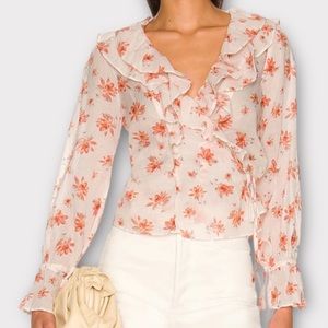 Free People Women’s Amanda Blouse Top Small Floral Ruffle Wrap Ivory Dainty NWT